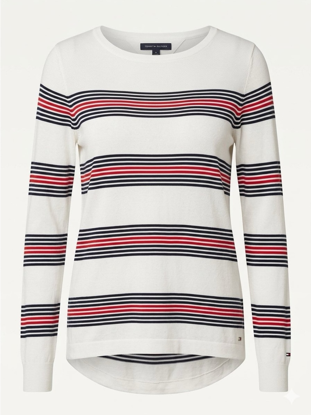 Tommy Hilfiger White Long Sleeve Top with Blue & Red Stripes